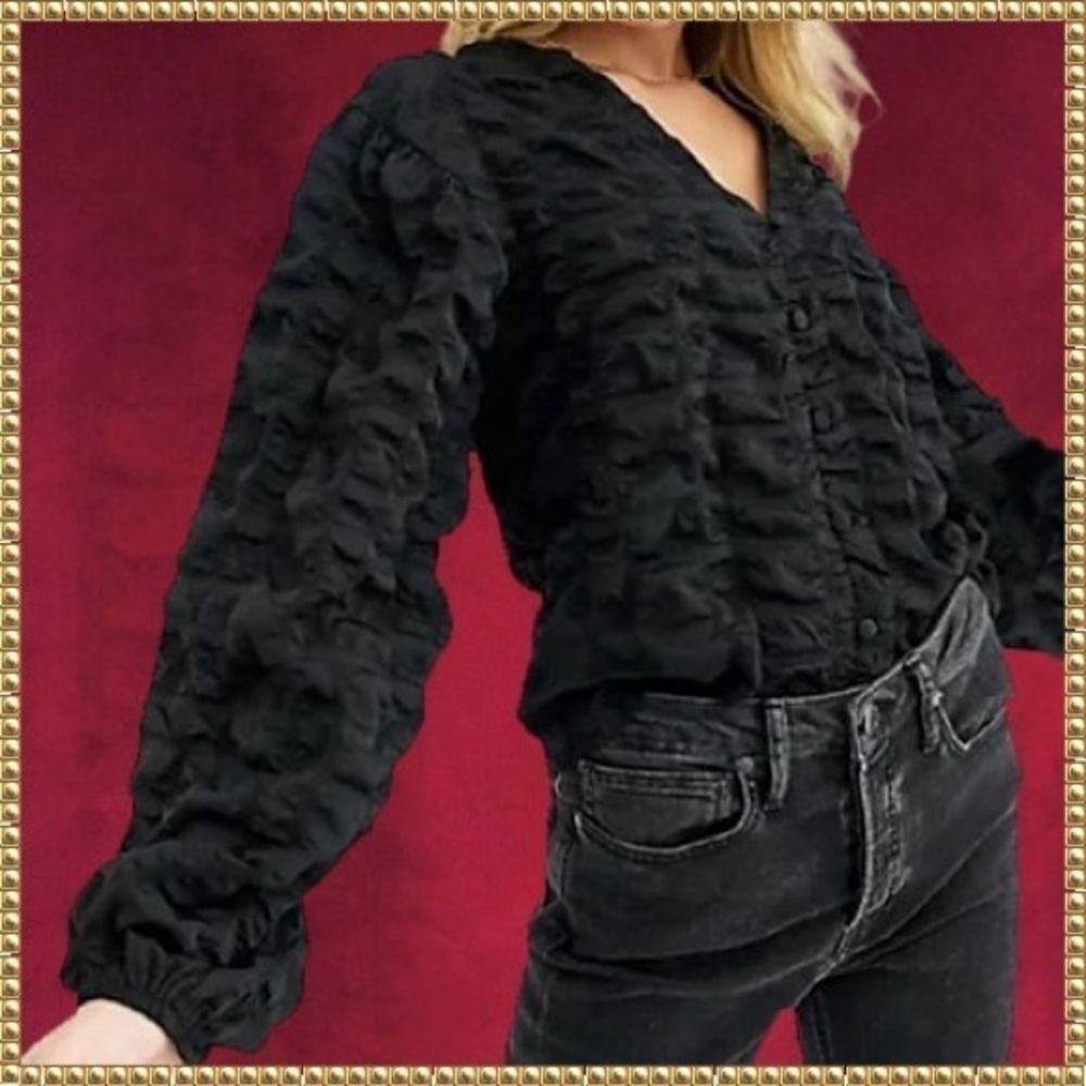 ASOS Black V Neck Long Sleeve Blouse Top Size 0